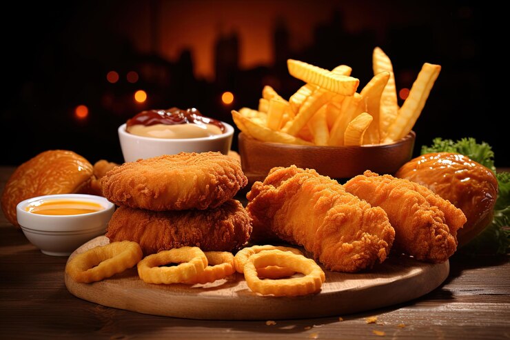 fast-food-items-displayed-wooden-table-onion-rings-fries-chicken-nuggets-fried-chicken_908985-105071